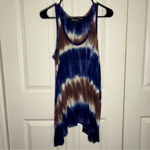 Fab’rik Tie Dye Tank Top Size Medium High-low Hem Blue Brown Made In USA Trendy